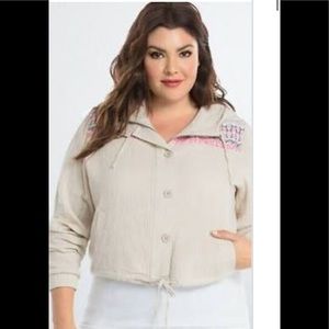 TORRID CROPPED EMBROIDERY HOODIE JACKET